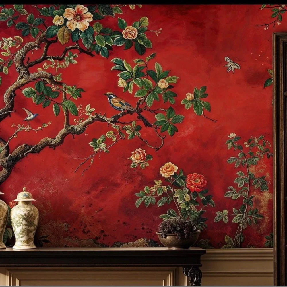 Elegant Red Floral Wall Mural